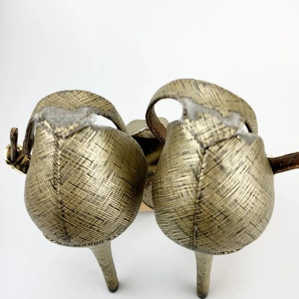 Y2K Platform Heels Sam Edelman Sandals 6 Gold Glam Crosshatch‎ Peep Toe Stiletto